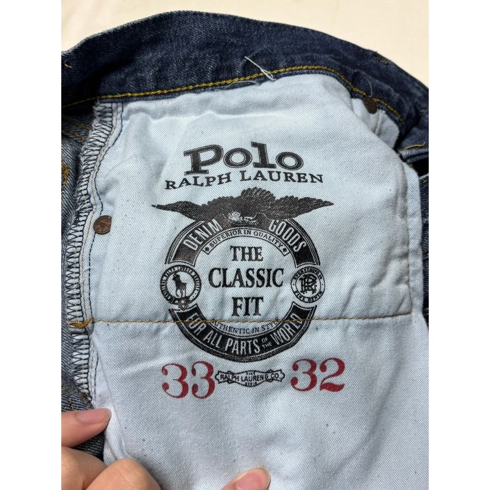 Polo Ralph Lauren Classic Fit‎ Distressed Dark Wash Blue Jeans Mens 33x32